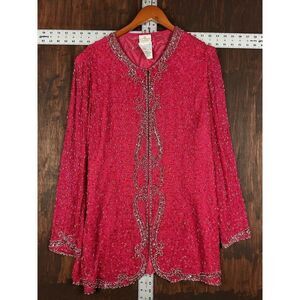 Alyce Design Pleasant Top Shirt‎ Sequins Sprinkles Red Pink Womens Large Vintage